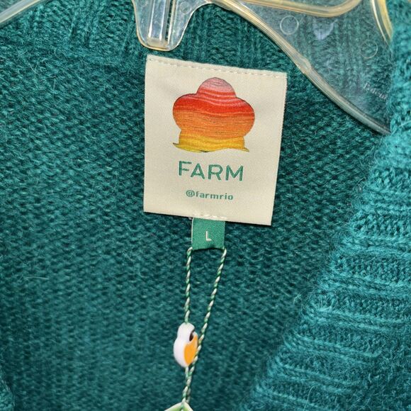 Farm Rio Cardigan Emerald Green Bubble Knit L NEW Button V Neck Long Sleeve - Picture 2 of 16